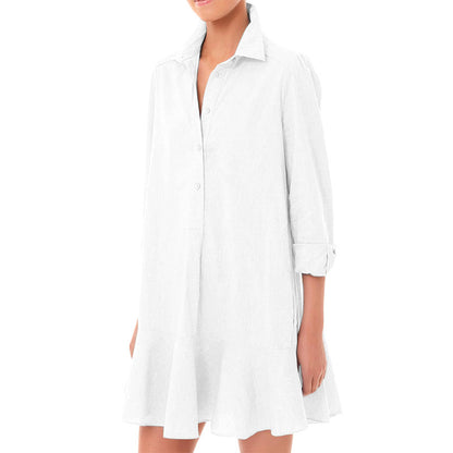 Women's Solid Color Long-Sleeve Lapel Shirt with Ruffled Hem