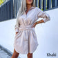Women's Trendy Solid Color Tie Waist Shirt Dress