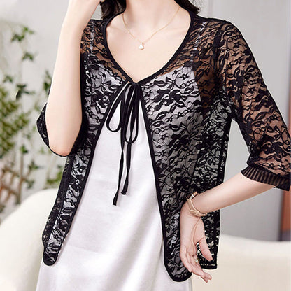 Tie Front Lace Bolero with 3/4 Sleeves