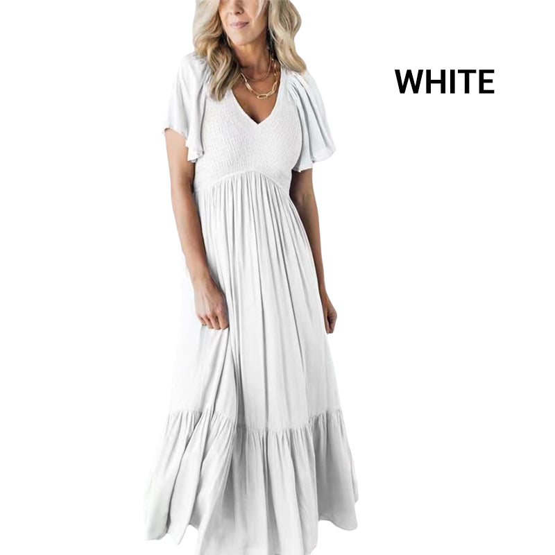 Fashion Casual Ruffle Sleeve V-Neck Pleated Dress