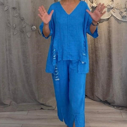 free shipping🎁 Women's Cotton Linen V-Neck 2-Piece Set