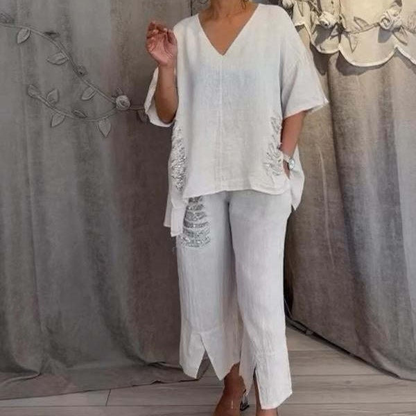 free shipping🎁 Women's Cotton Linen V-Neck 2-Piece Set