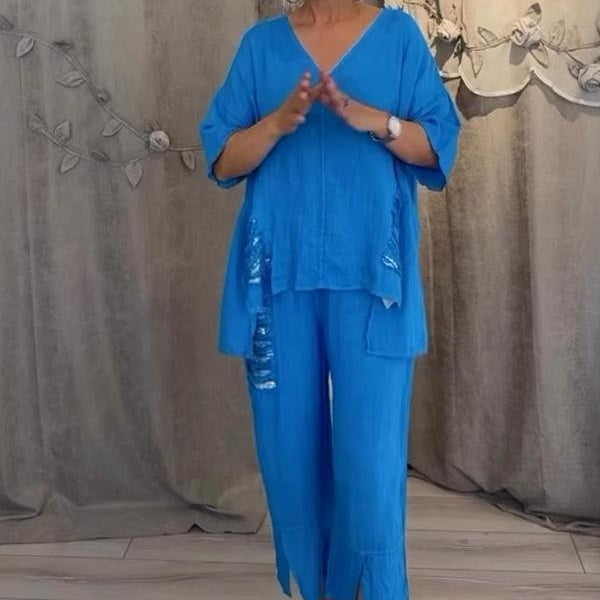 free shipping🎁 Women's Cotton Linen V-Neck 2-Piece Set