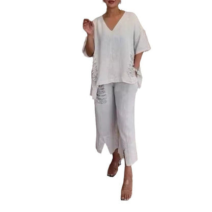 free shipping🎁 Women's Cotton Linen V-Neck 2-Piece Set
