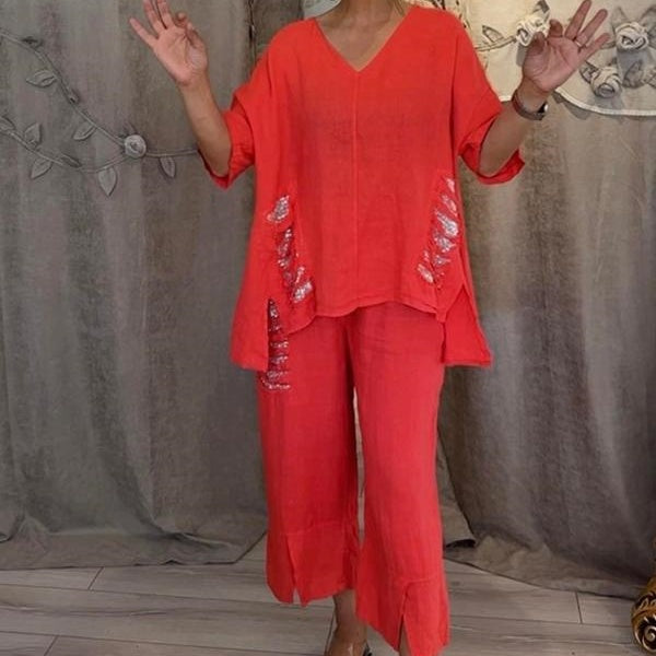 free shipping🎁 Women's Cotton Linen V-Neck 2-Piece Set