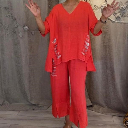 free shipping🎁 Women's Cotton Linen V-Neck 2-Piece Set