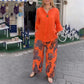 Women’s Casual Printed Long-sleeve Blouse and Wide-leg Pants 2-piece Set