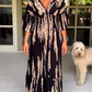 Casual Print V-Neck Waist Wrap Long Dress