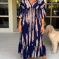Casual Print V-Neck Waist Wrap Long Dress
