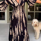 🔥Casual Print V-Neck Waist Wrap Long Dress