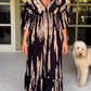 Casual Print V-Neck Waist Wrap Long Dress