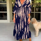 Casual Print V-Neck Waist Wrap Long Dress