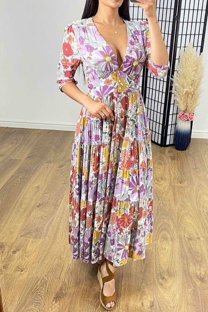 🔥Hot Sale💃Floral Print Tiered Hem Maxi Dress📦free shipping