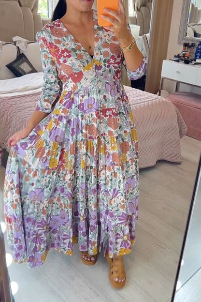 🔥Hot Sale💃Floral Print Tiered Hem Maxi Dress📦free shipping