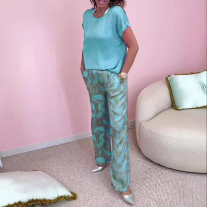 free shipping📦Top & Printed Wide-Leg Pants 2-Piece Set