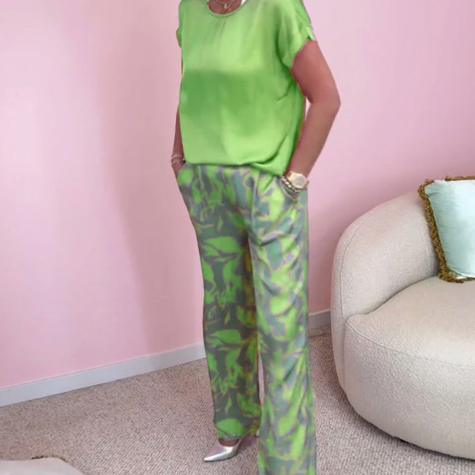 free shipping📦Top & Printed Wide-Leg Pants 2-Piece Set