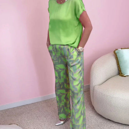 free shipping📦Top & Printed Wide-Leg Pants 2-Piece Set