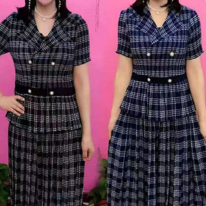 Women’s Trendy Plaid Two-Piece Set Short Sleeve Top & Skirt📦free shipping