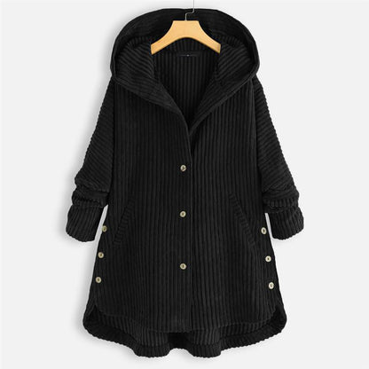 🍂Fall Specials🍂Casual Solid Color Thickened Hooded Button Coat