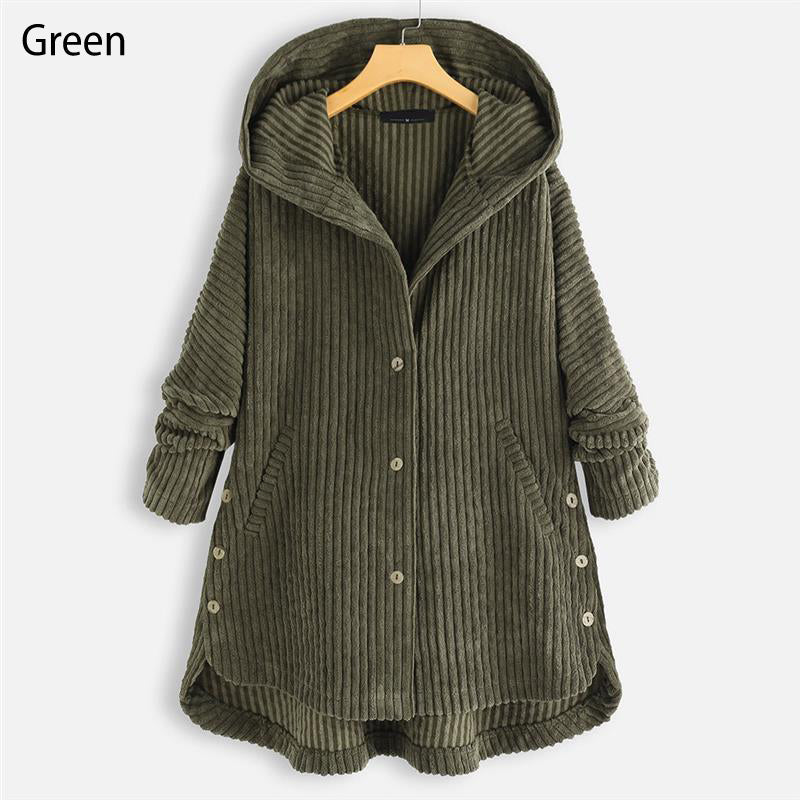 🍂Fall Specials🍂Casual Solid Color Thickened Hooded Button Coat