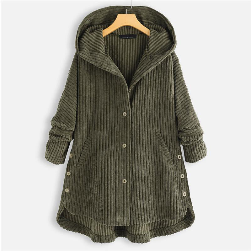 🍂Fall Specials🍂Casual Solid Color Thickened Hooded Button Coat