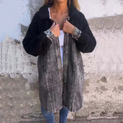 🍂Seasonal Sale❄️Women’s Sherpa-Lined Denim Long Shirt Jacket