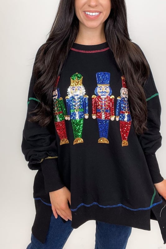 🍂Fall Specials🍂Christmas sequin print crew neck long sleeve sweatshirt
