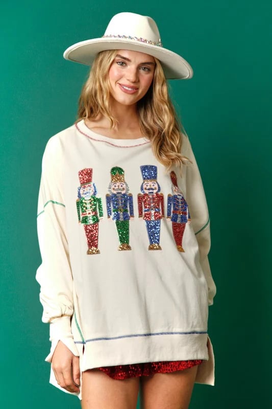 🍂Fall Specials🍂Christmas sequin print crew neck long sleeve sweatshirt