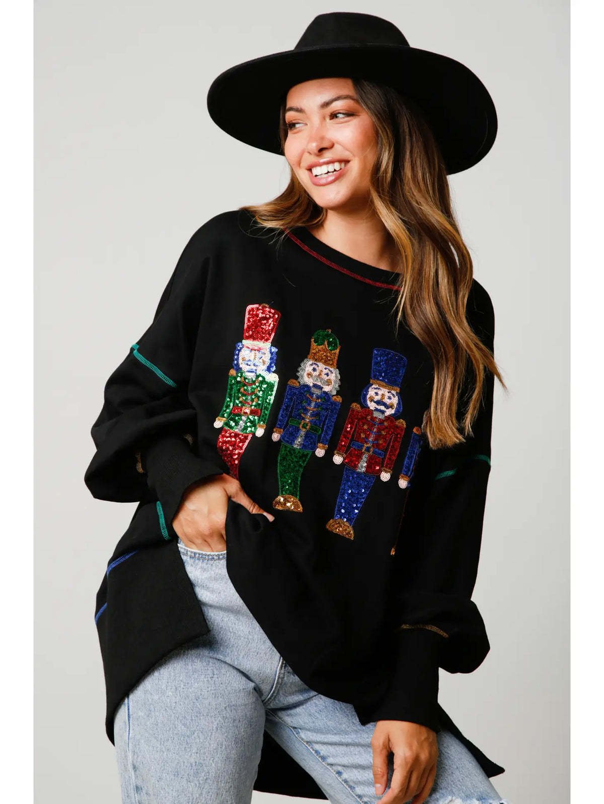 🍂Fall Specials🍂Christmas sequin print crew neck long sleeve sweatshirt