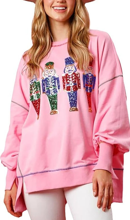 🍂Fall Specials🍂Christmas sequin print crew neck long sleeve sweatshirt