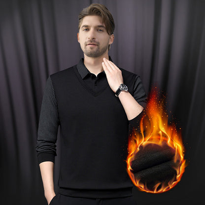 🍂Fall Specials🍂Men's Lapel Faux Two-Piece Knitted Shirt