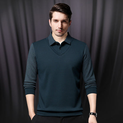 🍂Fall Specials🍂Men's Lapel Faux Two-Piece Knitted Shirt
