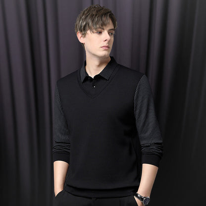 🍂Fall Specials🍂Men's Lapel Faux Two-Piece Knitted Shirt
