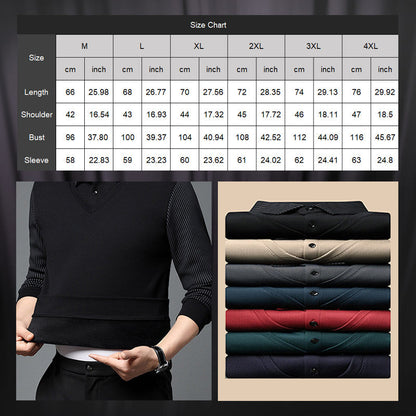🍂Fall Specials🍂Men's Lapel Faux Two-Piece Knitted Shirt