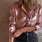 🍂Fall Specials🍂Women's Shimmer Metallic Leather Button-Up Shirt