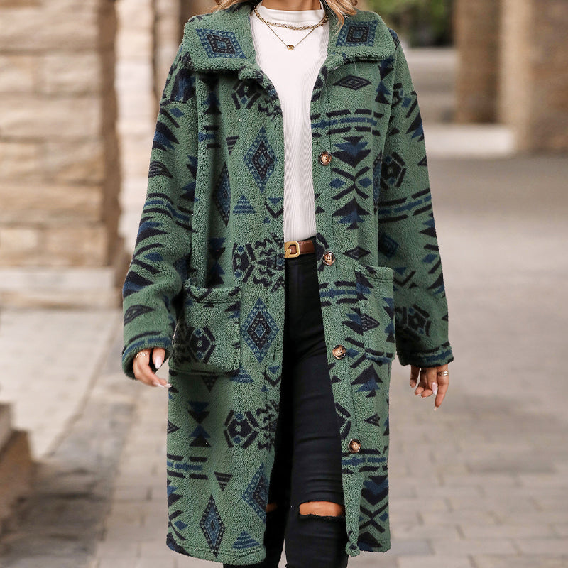 🍂Fall Specials🍂Women's Lapel Print Long-Sleeve Coat
