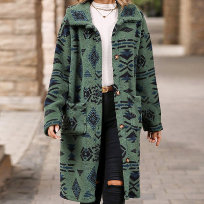 🍂Fall Specials🍂Women's Lapel Print Long-Sleeve Coat