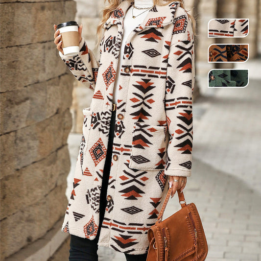 🍂Fall Specials🍂Women's Lapel Print Long-Sleeve Coat