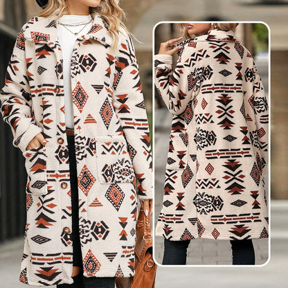 🍂Fall Specials🍂Women's Lapel Print Long-Sleeve Coat