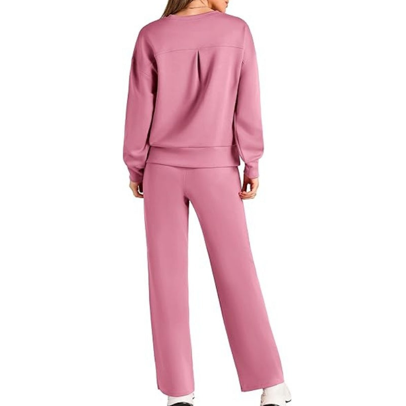 Round Neck Top Drawstring Pants 2-Piece Set