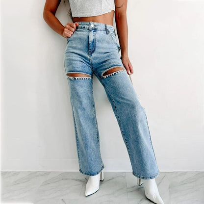 Seasonal Specials🎉Women’s Rhinestone Ripped Straight-leg Jeans