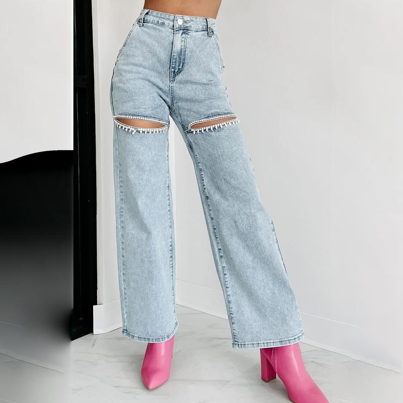 Seasonal Specials🎉Women’s Rhinestone Ripped Straight-leg Jeans