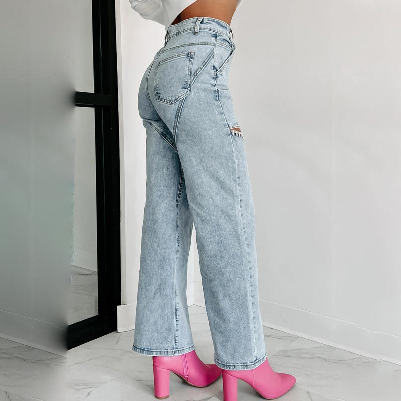 Seasonal Specials🎉Women’s Rhinestone Ripped Straight-leg Jeans