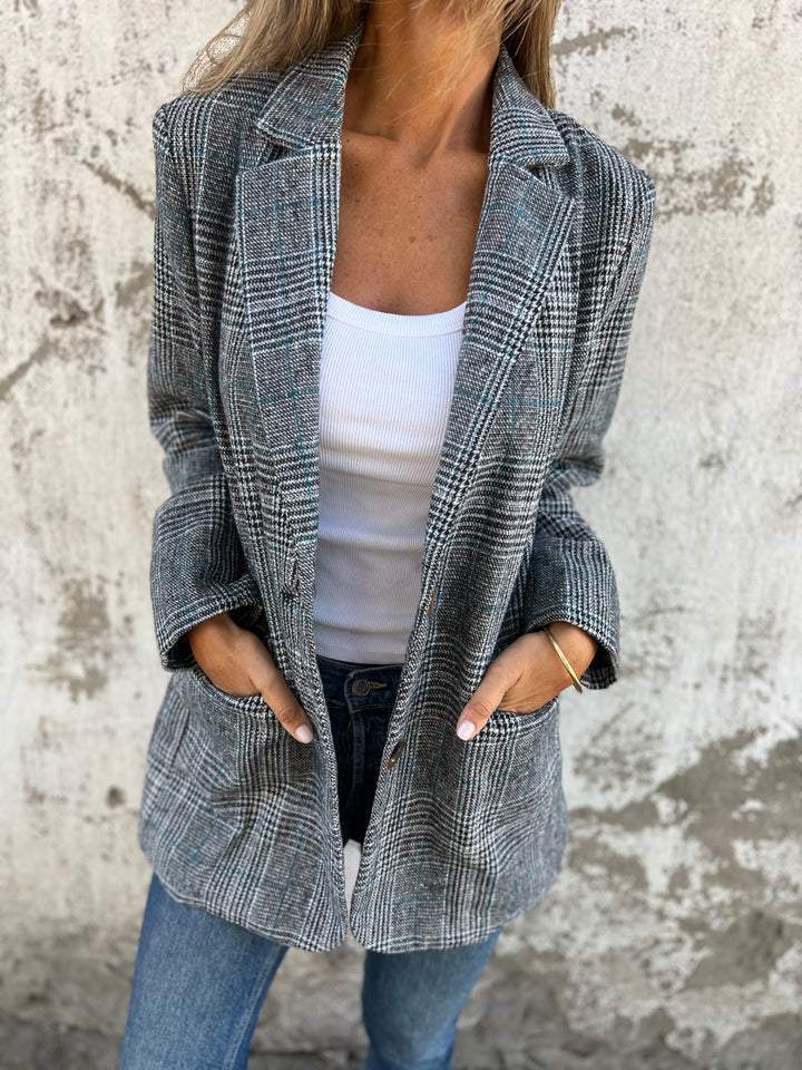 Fall Lapel Collar Slim Button Plaid Small Suit For Women