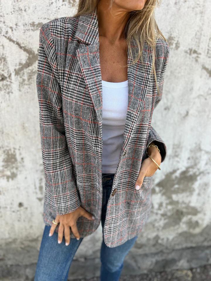 Fall Lapel Collar Slim Button Plaid Small Suit For Women