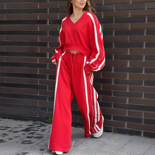 🔥2025 HOT SALE🔥 V-Neck Sweatshirt & Wide-Leg Pants (2-Piece Set)