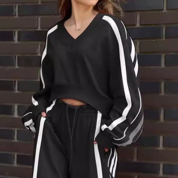 🔥2025 HOT SALE🔥 V-Neck Sweatshirt & Wide-Leg Pants (2-Piece Set)