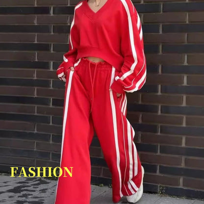 🔥2025 HOT SALE🔥 V-Neck Sweatshirt & Wide-Leg Pants (2-Piece Set)