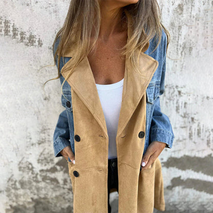 ❄️Winter Specials❄️Mid-Length Trench Coat with Denim Jean Stitching