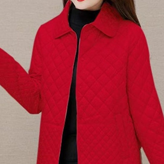 Women's Warm Button-Down Quilted Jacket with Pockets